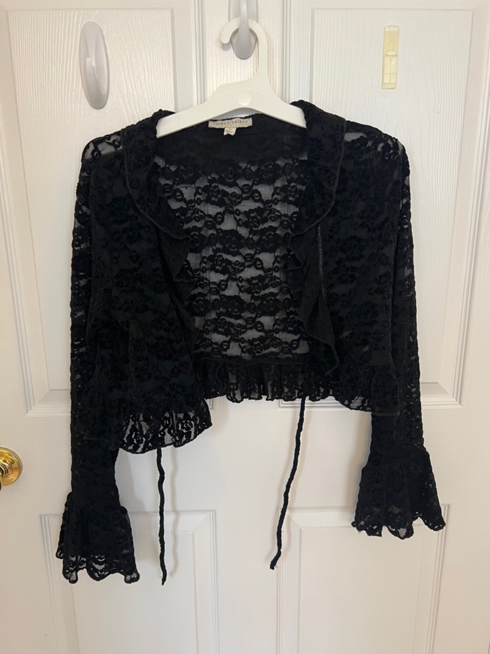 Velvet Floral Lace Cropped Cardigan - Black